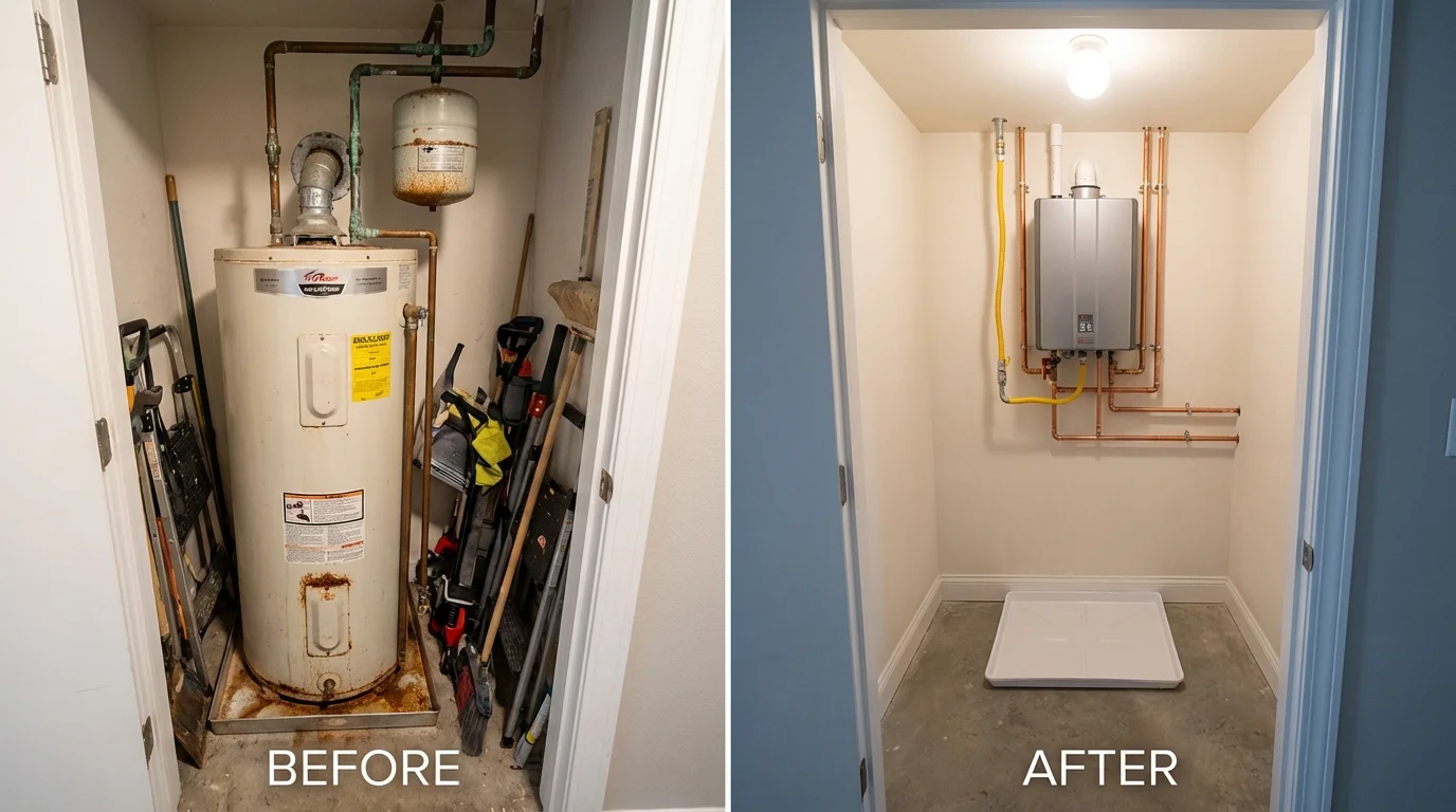 Tank water heater versus wall-mounted tankless unit comparison for Brandenburg, KY homeowners