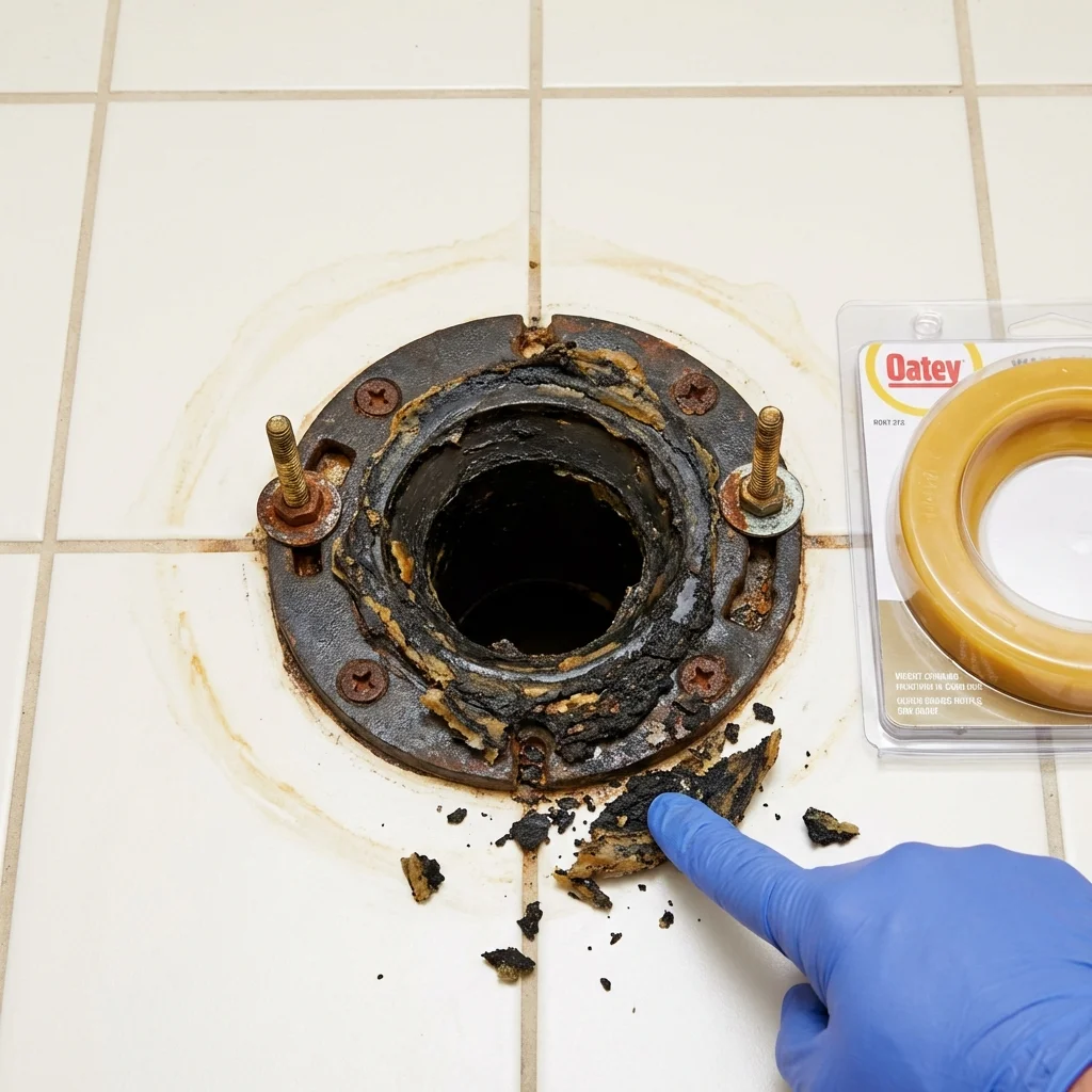 Failed wax ring showing water seepage at the base of a toilet in a Brandenburg, KY home
